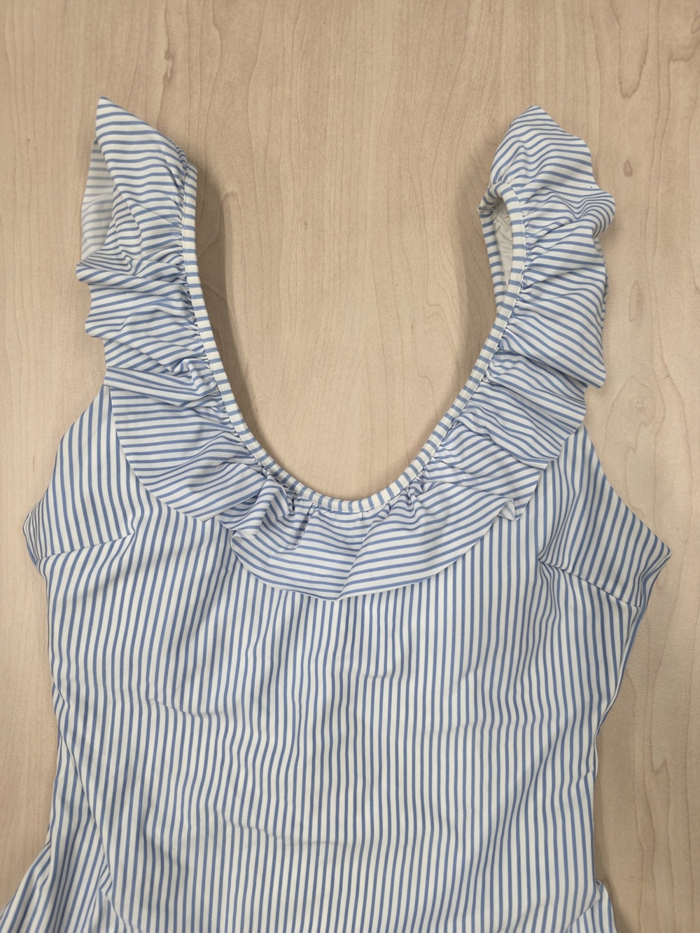 H&M Blue and White Striped Ruffle-Trim One-Piece Swimsuit - Picture 2 of 4